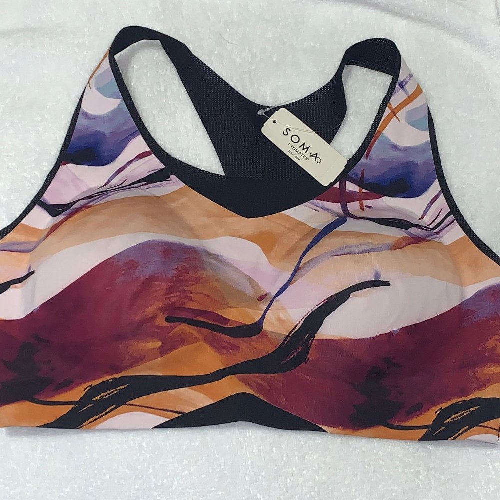 SOMA Bliss Breathe SIZE LARGE Racerback Sport Bra NWT "Go with the Flow Purple"